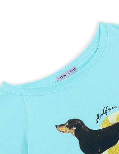 Aelfric Eden Dachshund Off The Shoulder Tshirts Women's Oversized Graphic Tees Short Sleeve Summer Cute T Shirts Y2K Tops thumbnail 4