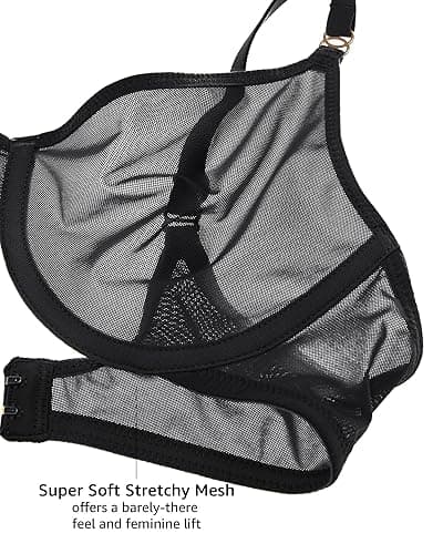 INLYRIC Women's Cosnufy Sheer Balconette Bra Demi Unlined Plunge Mesh See Through Sexy Bras Underwire - 36D - Black thumbnail 3