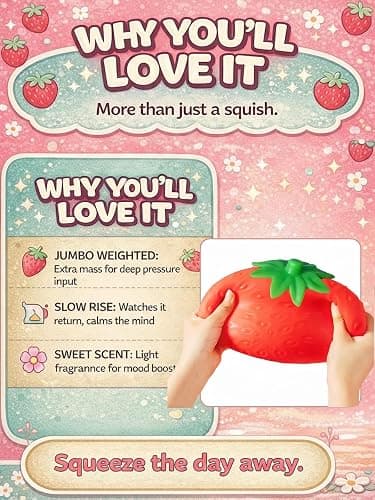 Squishy Squeeze Strawberry Giant Jumbo Big 7 Inch Slow Rising Stress Ball, Realistic Fruit Squeeze Toy for Relief, Adults Kids Sensory Fidget Strawberry Squishy Gifts Party Favor(7 Inch Red) thumbnail 5