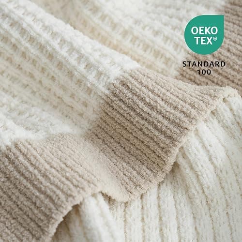 Amélie Home Chenille Throw Blanket, Soft Cozy Waffle Throw for Couch & Sofa, Warm Yet Lightweight, Breathable All-Season Throws for Women Men, Housewarming, Birthdays, 50"x60", Ivory thumbnail 6