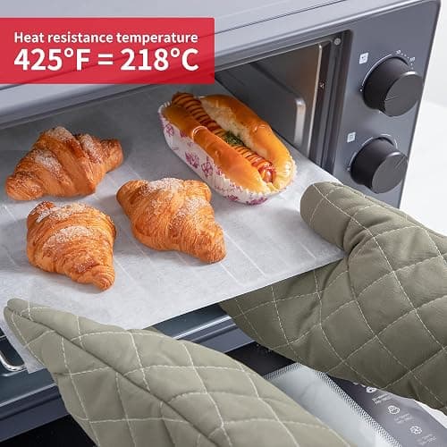 ARCLIBER Oven Mitts Heat Fire Resistant Oven Mitts 425 ° F, Quilted Terry Cloth Cotton Soft Lining Oven Gloves, Extra Long Kitchen Mittens for Cooking Baking thumbnail 5