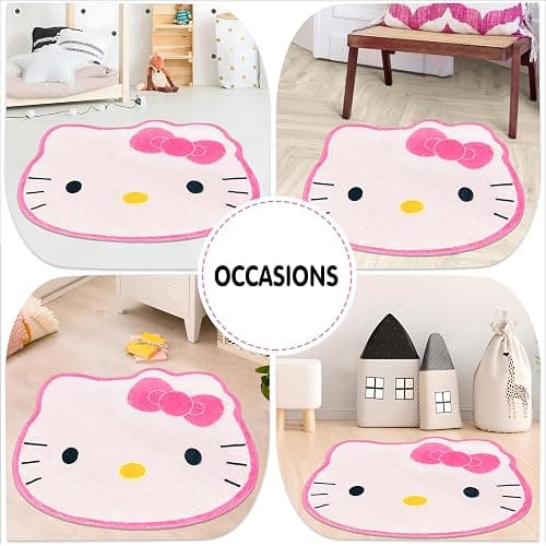 Hurig Super Soft Kitty Rugs Cute Area Rug for Room Decor Girls Bedroom Decoration Cashmere Mat - Kitty Head-1 - 2'3" x 2'9" (Irregular) thumbnail 4