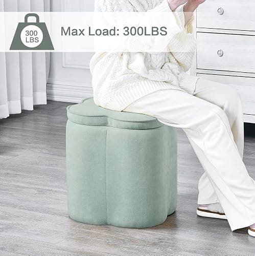 Crestview Collection Foot Rest Ottoman with Storage,Sage Green Chenille Fabric Flower Ottoman for Living Room, Vanity Stool for Bedroom,Floor Pouf for Home Decor,Seafoam Green,18 inches thumbnail 6