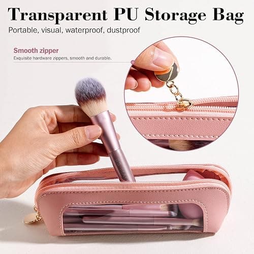 BS-MALL 14 Pcs Makeup Brushes Set with 1 Pcs Makeup Sponge – Essential Foundation Powder Concealers, Eye Shadows, Blush Makeup Brushes with Travel Makeup Case (Matte Gold Pink) thumbnail 5