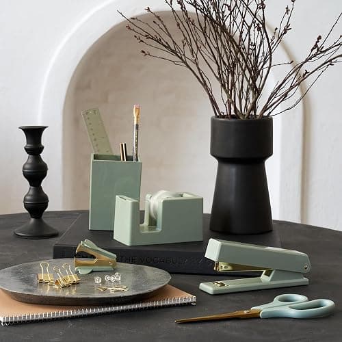 Aesthetic Desk Accessories Set - A Complete Desktop Organizer Set For Women Enhances Any Office Decor - An Office Supplies Kit w Gold Finish incl. Pen Holder, Scissors, Stapler, Tape Dispenser & More thumbnail 8