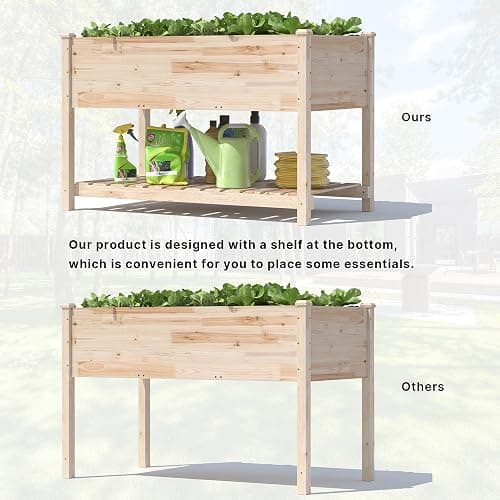 Gotland 2pcs Raised Garden Bed with Legs, Raised Beds for Gardening with Storage Shelf Bed Liner Drainage Holes, Wooden Planter Raised Beds, Raised Planter Box Backyard, Patio, Balcony, Natural thumbnail 7