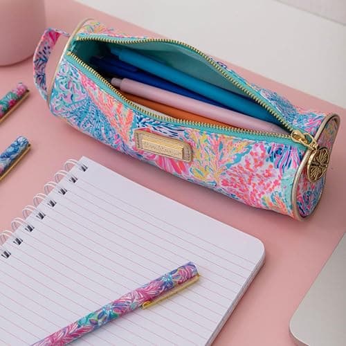 Lilly Pulitzer Cute Zipper Pouch, Splashdance | Colorful Pencil Case with Zip Closure for Office Supplies, Small Slim Travel Bag with Carrying Loop Handle and Gold Details thumbnail 2