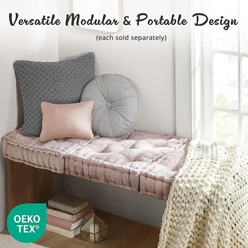 Intelligent Design Azza Floor Pillow, Large Cushions Sitting for Adults, Floor Pillow for Meditation or Yoga, Lustrous Chenille Tufted with Scalloped Edges for Bench/Chair Cushion, 20"x20"x5" Blush thumbnail 7