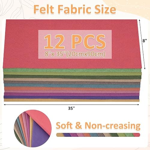 XSEINO 12 Rolls 8"x35" 1.4mm Thick Soft Felt Fabric Sheet 12 Assorted Morandi Series Colors Felt Pack for DIY Craft Sewing Squares Nonwoven Patchwork thumbnail 3