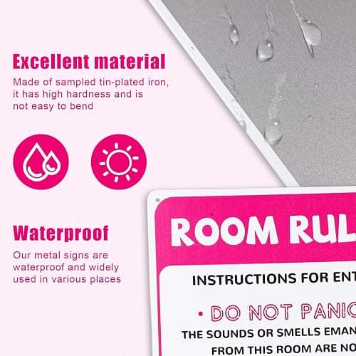Room Rules Sign for Teen Girls, Funny Pink Bedroom Decor Cute Gaming Room Door Decor Metal Tin Signs for Teen girls Room Dorm Wall Accessories 12x8 Inch thumbnail 4