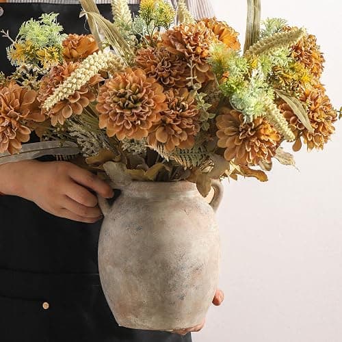 Dobbyby Ceramic Flower Vase 7.6 inch Farmhouse Rustic Vase Decorative Pottery Terracotta Vases for Home Decor Table Mantle Fireplace Living Room Bathroom Wedding Centerpiece (Whitewashed) thumbnail 4