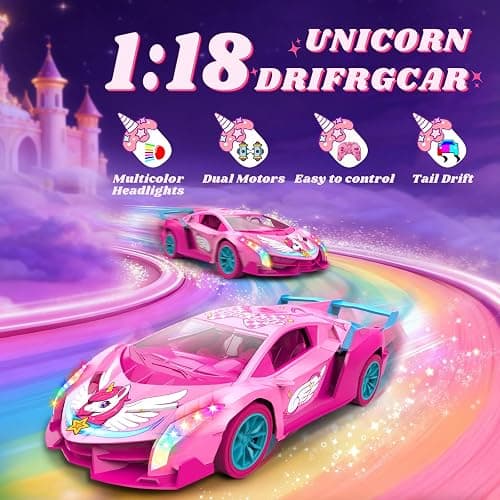Unicorn RC Car for Girls, Rainbow Glow & Drift Wing Remote Control Car,2.4GHz RC Cars 1:18 Scale,Kids Toys Age 3 4 5 6 7 8 9 10 11 12,Girls Birthday Gifts,Christmas Basket Stuffers for Kids Age 3-12 thumbnail 3