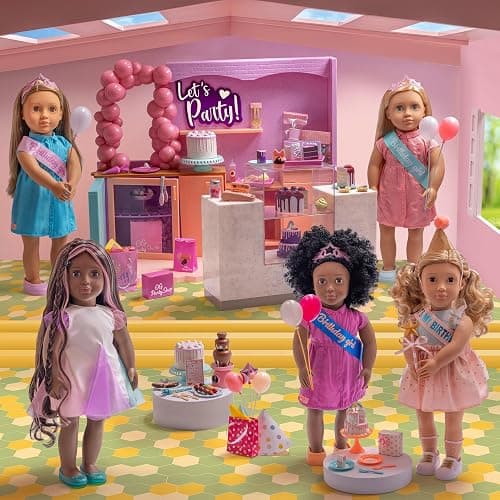 Our Generation Sweet Celebration Doll Party Accessories Birthday Play | play pieces with cake, balloons, party hat, invitation, play food, plates, forks and gift bag for 18-inch dolls, 20+ Years thumbnail 2