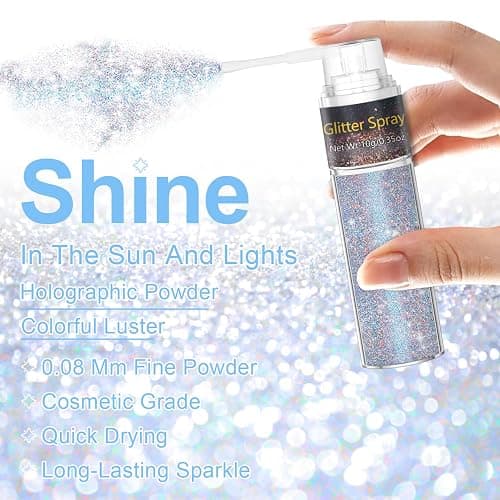 Hair and Body Glitter Spray, Glint-Rainbow Hair Glitter Extra Fine Face Shimmer Powder for Clothes, Festival Loose Sparkle Powder for Rave Clothes Nail Art Easter Halloween Crafts (Glint-Rainbow) thumbnail 5