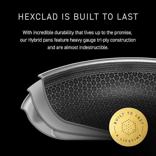HexClad Hybrid Nonstick 7-Quart Sauté Pan with Tempered Glass Lid, Chicken Fryer, Stay-Cool Handles, Dishwasher-Friendly, Oven-Safe Up to 900°F, Induction Ready, Compatible with All Cooktops thumbnail 5
