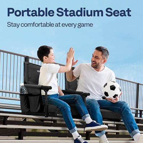VIVOHOME Stadium Seats with Back Support, Bleacher Chair for Sports Events | Foldable, Easy To Carry, Adjustable Length Shoulder Strap, Two Cup Holders, Armrest, Anti-slip Bottom, Weight Capacity 350 Lb thumbnail 2