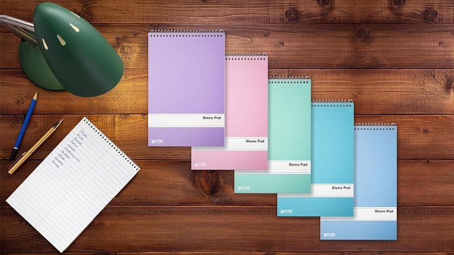 Better Office Products Steno Pads Spiral 6x9, 10 Pack, Gregg Ruled, 80 Sheets, Assorted Pastel Covers, Steno Notebooks Top Spiral for Note Taking thumbnail 6