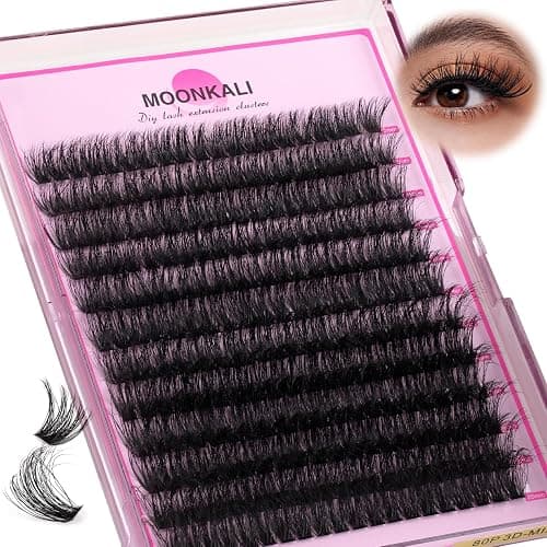 Lash Clusters Wispy 80D Eyelash Clusters D Curly 12-20MM Mix Length Cluster Eyelash Extensions Thick Volume Individual Lashes Clusters DIY Eye Lash Extension 3D Eyelashes Clusters at Home By MOONKALI thumbnail 7