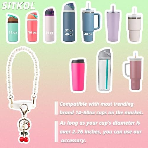Handle Strap and Cherry Charm Set for Owala Water Bottle 24 oz, 32 oz, 40 oz, Owala Kids, Owala Coffee Tumbler, Owala FreeSip – Includes Handle Strap, for Owala Accessories & Stanley Cup Accessories thumbnail 2
