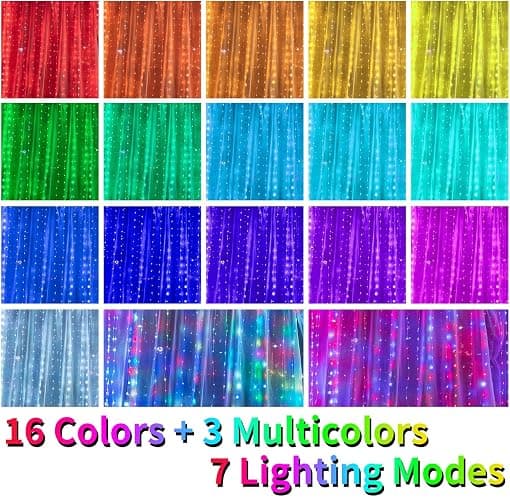 16 Colors Changing Curtain Lights - 250 LED 9.8 X 8.8 FT Fairy String Lights, 7 Modes Twinkle Lights with Remote, Backdrop Wall Hanging Dripping Lights for Bedroom Backyard Halloween Christmas Decor - Multicolor - 250LED thumbnail 2