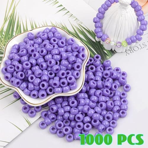 Auvoau 1000Pcs Pony Beads Bracelet 9mm Purple Plastic Barrel Pony Beads for Necklace,Hair Beads for Braids,Key Chain,Jewelry Making (Purple) thumbnail 4