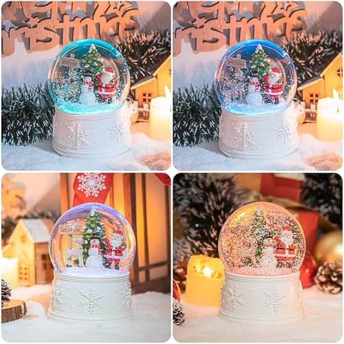 Vipush Christmas Snow Globe - Snowman Santa Style Musical Snow Globe with Color Changing Led Lights, Christmas Decorations with Music Box Gifts for Girls Kids, Decorations for Christmas & Birthday thumbnail 3