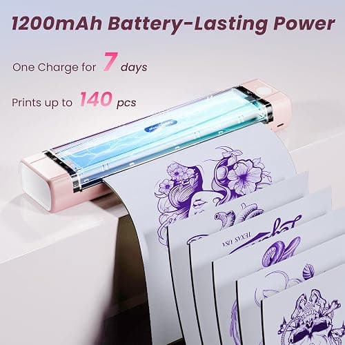 TATTMUSE 2025 New Version Tattoo Stencil Printer with 10pcs Transfer Paper, Wireless Thermal Tattoo Transfer Printer, Bluetooth Portable Tattoo Machine Compatible with Smartphone & Pad, Pink thumbnail 6