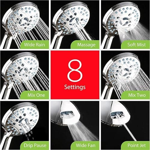 AquaCare High Pressure 8-mode Handheld Shower Head - Anti-clog Nozzles, Built-in Power Wash to Clean Tub, Tile & Pets, Extra Long 6 ft. Stainless Steel Hose, Wall & Overhead Brackets thumbnail 4