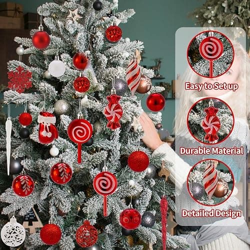 Shatterproof Christmas Ball Ornaments Set, 130 Pack Christmas Tree Decorations, Assorted Hanging Christmas Balls Bulk for Holiday Indoor Outdoor Xmas Party Decor (130 Red) thumbnail 3