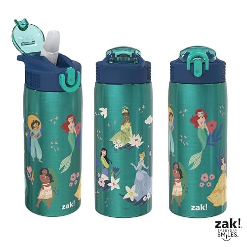 Zak Designs Disney Princess Water Bottle for Travel and At Home, 19 oz Vacuum Insulated Stainless Steel with Locking Spout Cover, Built-In Carrying Loop, Leak-Proof Design (Disney Princess) thumbnail 6