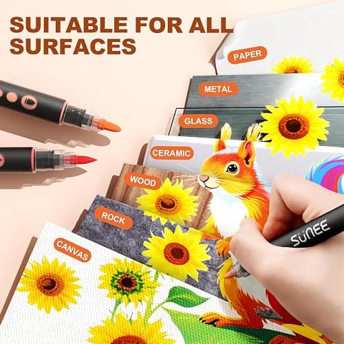 SUNEE 48 Colors Acrylic Paint Markers, Dual Tip Bullet & Brush Paint Pens with Automatic Ink Control System, Art Supplies for Adults & Teens, for Rock, Wood, Canvas, Glass Creative Projects thumbnail 5