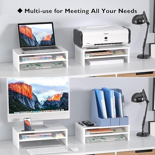 BONTEC Wood Monitor Stand Riser, Desk Monitor Stand with Smartphone Holder, Ergonomic Laptop Stand with Cable Management for Computer, Notebook, PC, 2 Tiers Black (W420 x D235 x H142mm) thumbnail 7