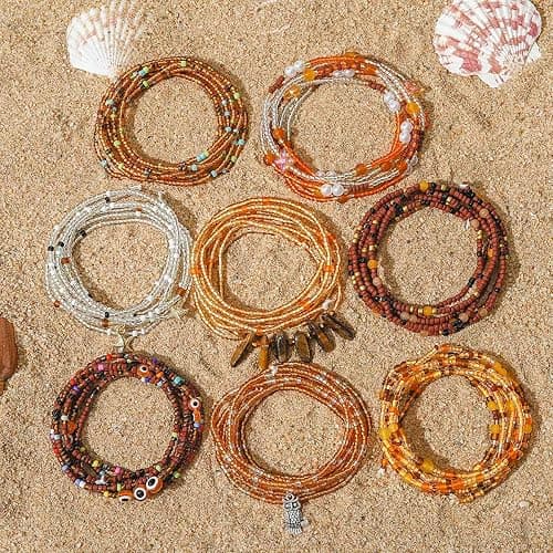 ELABEST 50” Tie-on African Waist Beads for Women Non Stretching 8Pcs Belly Beads Plus Size Colorful Handmade Beaded Waist Jewelry Accessories Body Chain thumbnail 5