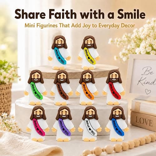 54 Pack Little Jesus Figurines in Bulk, Pocket Jesus Loves You, Jesus Small Figures, Little Tiny Jesus Figures for Church Christmas Party Favors Baptism Gifts Religious Gifts for Easter Egg Stuffers thumbnail 8