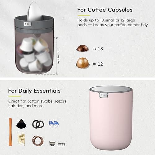 EKO Fandy 0.58 Gal/2.2L Mini Trash Can with Lid, Swing-Top Desktop Trash Can for Bathroom, Countertop, Vanity, Desk or Office, Small Garbage Bin (Pink) thumbnail 3