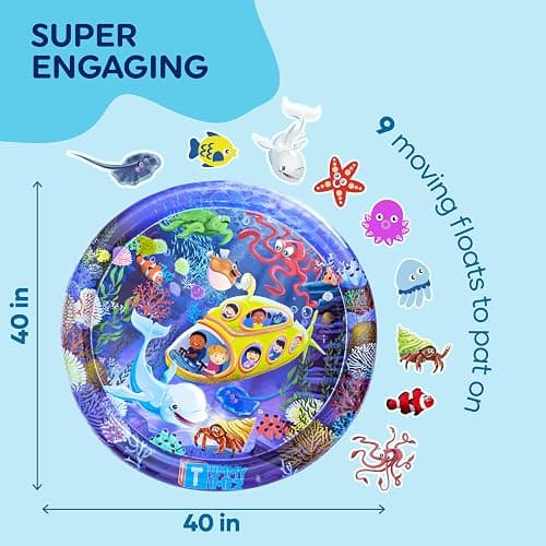 TT TUMMYTIMEZ Premium Tummy Time Water Mat, Extra Large Multi-Stage Activity Center Promoting Baby Motor & Sensory Development, Inflatable Playmat Visual Stimulation Gift Infants Toddlers Boys Girls thumbnail 8