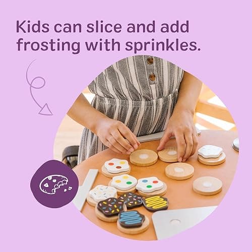 Melissa & Doug Slice and Bake Cookies Wooden Play Food Set with Toppings Pretend Cookies and Baking Sheet, Wooden Play Food Set, Toy Baking for Kids Ages 3+ thumbnail 3