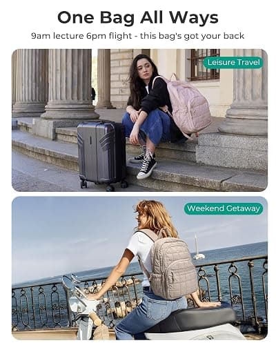 BAGSMART College Laptop Backpack, Travel Backpack for Women, Quilted Casual Daypack, Water-Resistant Bookbag for 15.6 Inch Laptop, Camel thumbnail 8