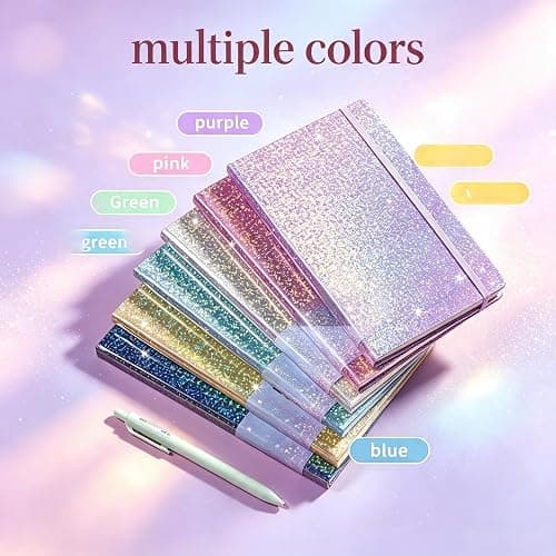 Glitter A5 Lined Notebook Hardcover, Ruled Journal No Bleed Paper Gift | Sparkling Hardcover With 192 Thick Smooth Pages. Lay-Flat Stitched Binding, Pen Loop & Elastic Band. For Daily Use. thumbnail 6