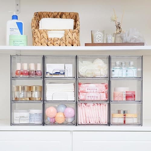 Vtopmart 4 Pack Clear Small Stackable Storage Drawers,Acrylic Bathroom Makeup Organizer,Plastic Storage Bins For Vanity, Undersink, Kitchen Cabinets, Pantry, Home Organization thumbnail 2