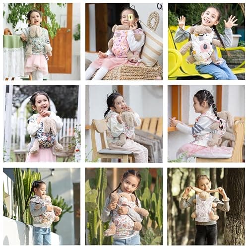 GAGAKU Baby Doll Carrier - Kids Toy with Adjustable Straps for Stuffed Animal Dolls - Gray - Smiling Daisies thumbnail 7
