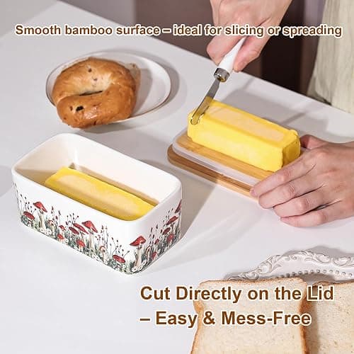 Fungi Fun Ceramic Mushroom Butter Dish with Lid and Knife, Cute Butter Dish for Countertop and Fridge, Ceramic Container for Countertop with Lid and Selicon Seal, Ideal for Mushroom Kitchen Decor thumbnail 7