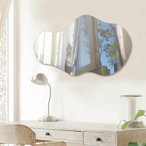 PERFNIQUE Irregular Wall Mirror Asymmetrical Mirror, 35''x21'' Decorative Modern Mirrors for Bathroom Bedroom Living Room Entryway, Cloud Frameless Mirror, Wall Mounted (35''x21'', Cloud) thumbnail 4