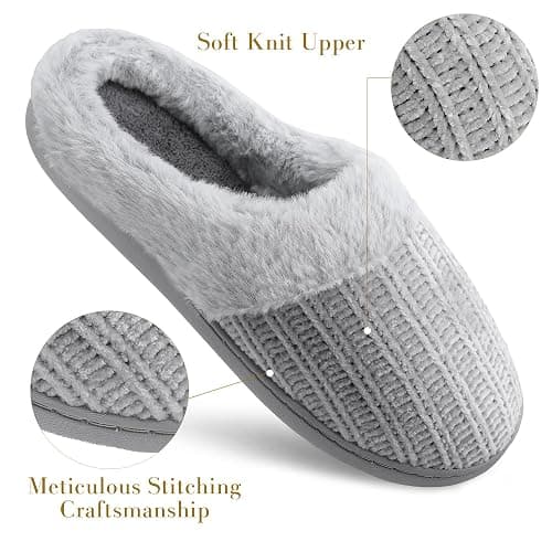 shoeslocker Womens Memory Foam Fuzzy Slippers Knitted House Slippers for Women Comfy Slip-On Warm House Shoes thumbnail 4