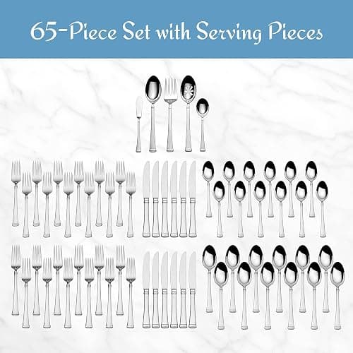 Mikasa Harmony Silverware Set for 12, 65-Piece 18/10 Stainless Steel Flatware Set with Flared Handles, Dishwasher Safe Cutlery Set, Elegant Dining Utensils thumbnail 4