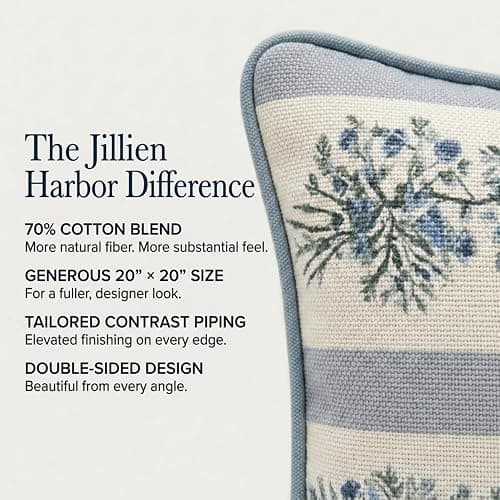 Jillien Harbor “The Juliet” Floral Block Print Pillow Cover – Soft Blue and Off-White Decorative Throw Pillow Cover – Grandmillennial Home Decor, 20" x 20" thumbnail 2