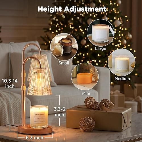 IAURS Candle Warmer Lamp with Timer Dimmable, Height Adjustable Wax Melt Warmer Lamp with 2 Bulbs, Flameless Candle Warmer for Home Decor, Birthday Gifts for Women Mom (Classic Gold) thumbnail 5
