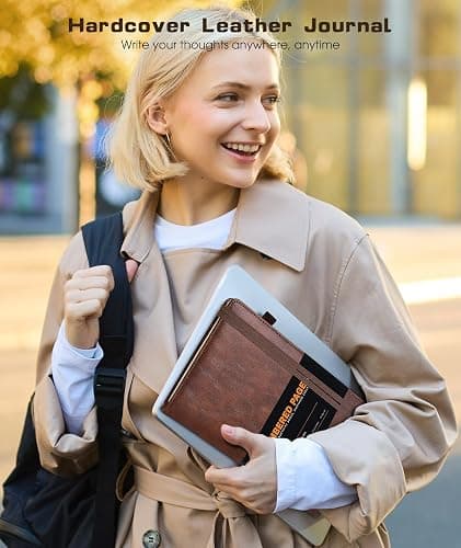 Lined Journal Notebook for Women Men, 256 Numbered Pages Hardcover Leather Journals for Writing, A5 Journaling Notebooks, College Ruled Journal for Business Work School Note Taking 5.75" x 8.38" Brown thumbnail 2