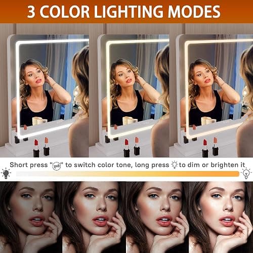 Hasipu Vanity Mirror with Lights, 70 x 50cm LED Makeup Mirror, Lighted Make up Mirrors with Dimmable 3 Modes, Touch Screen Control Vanity Mirrors Round White thumbnail 3