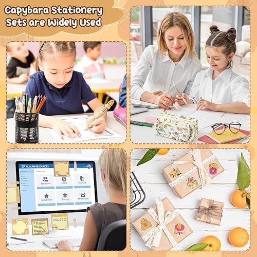 GwaOery Capybara Pencil Case Multi-Layer Stationery Set Multifunctional Pencil Pouch Large Capacity Case with Zip Include Capybara Pens Stickers Sticky Notes for Office Kids Students School Supplies thumbnail 6
